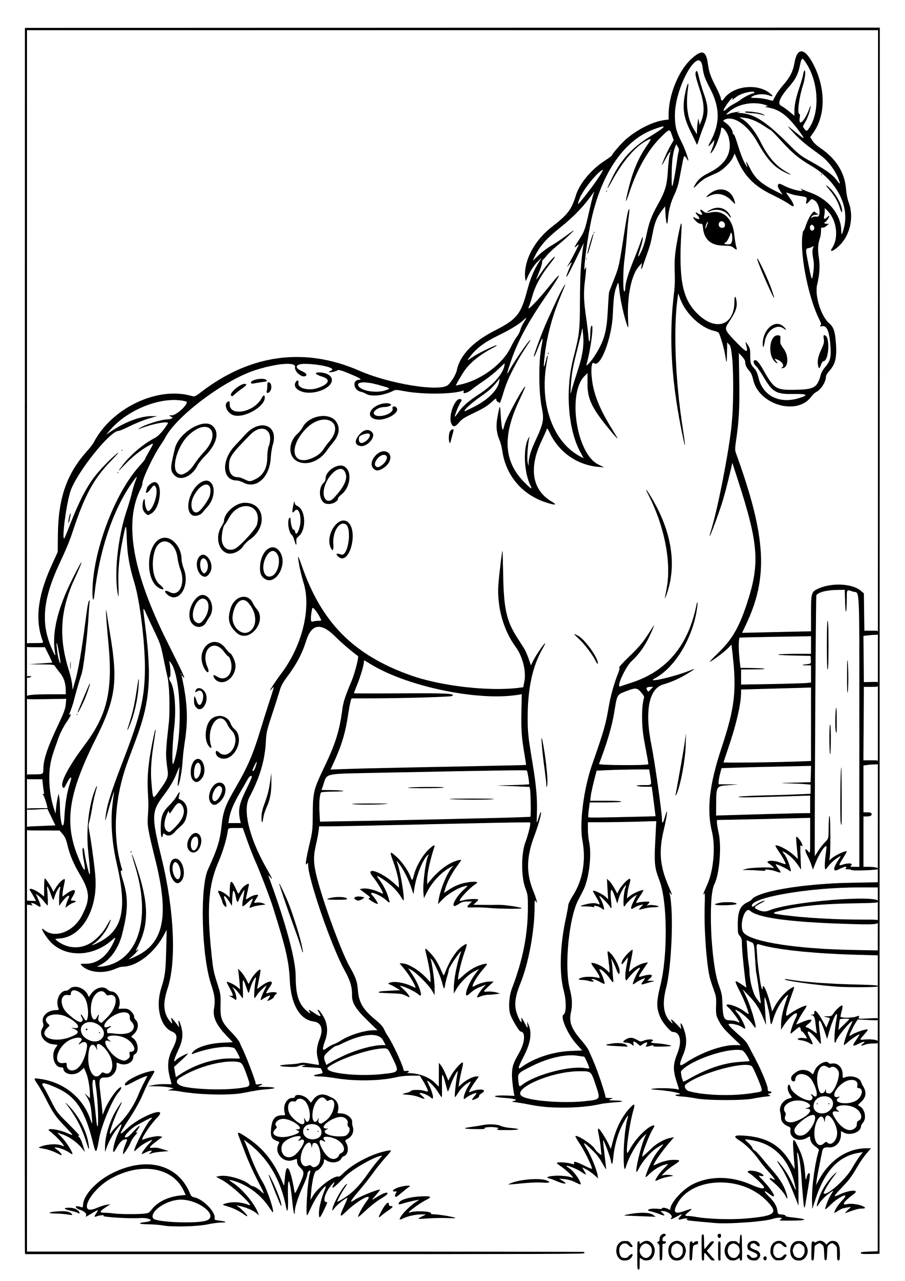 Appaloosa horse standing with outlined spots on hindquarters