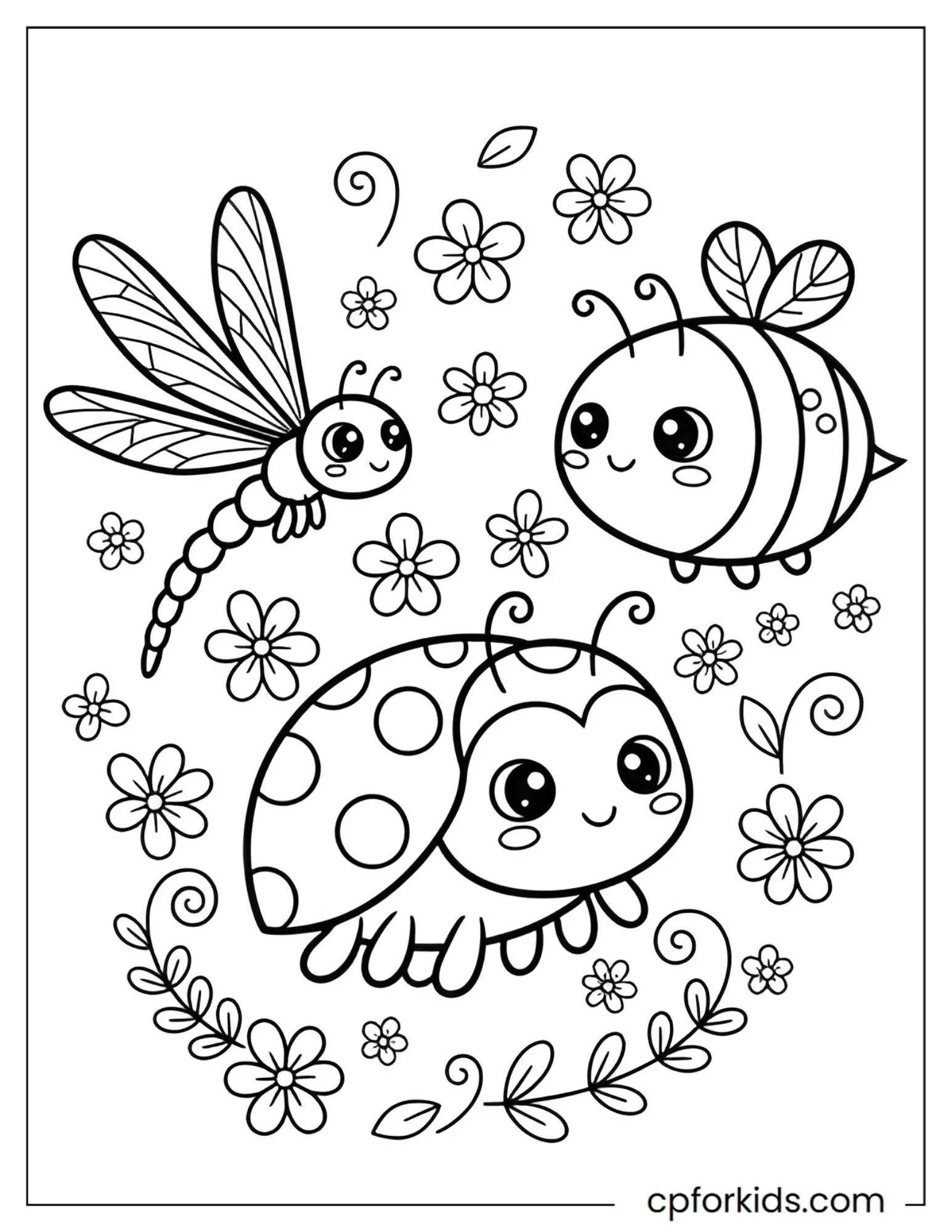 Ladybug, bee, and dragonfly together
