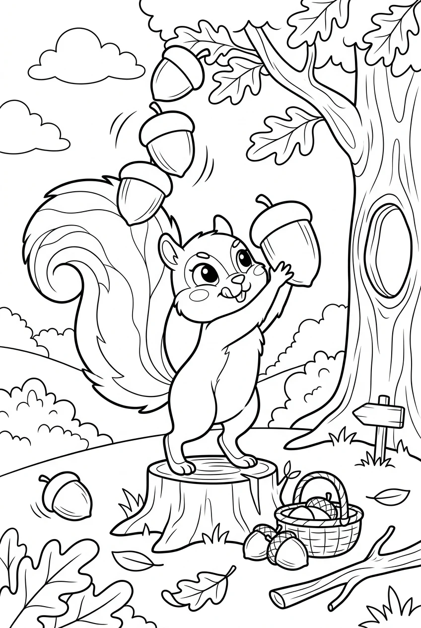 Squirrel Building a Giant Acorn Tower