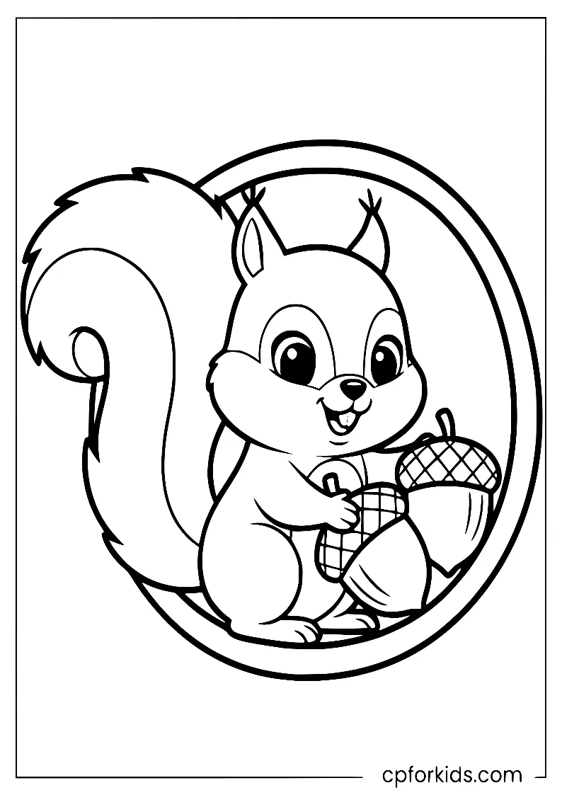 Squirrel storing acorns in a tree hollow