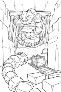 Steelix emerging from a timber mine tunnel beside railway tracks