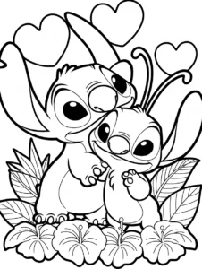 Stitch kissing Angel gently on the cheek