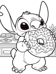 Stitch taking a bite from a giant donut
