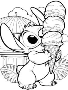Stitch eating a giant three-scoop ice cream cone