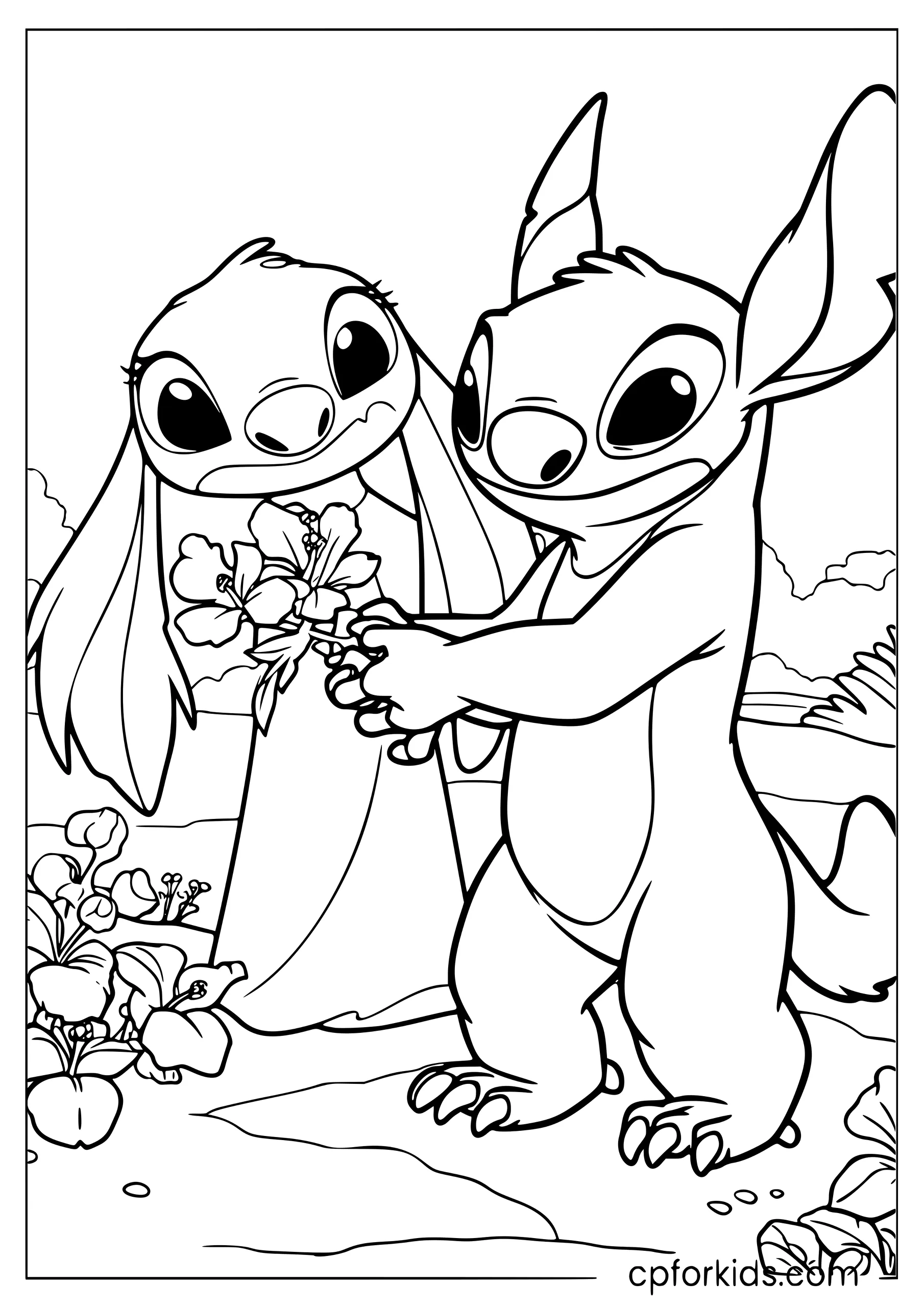 Stitch Giving Angel a Flower