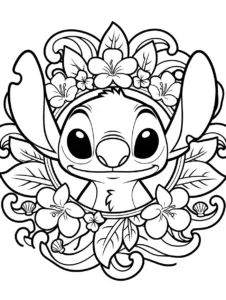 Stitch surrounded by a Hawaiian tropical mandala