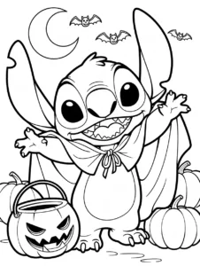 Stitch dressed as a cute vampire for Halloween