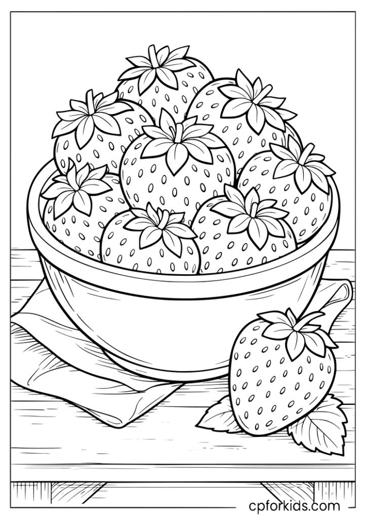 Strawberries in a bowl coloring page for kids