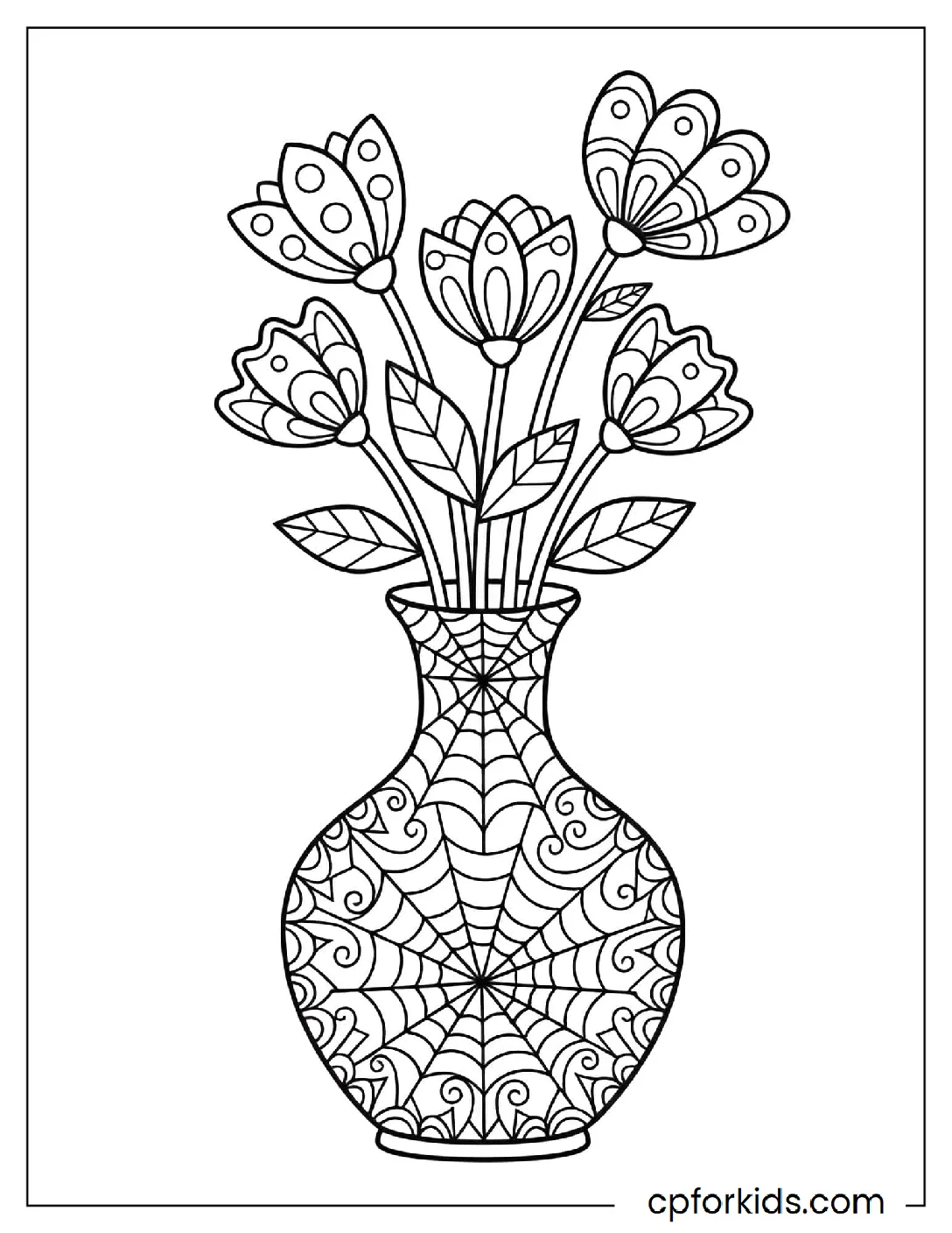 Vase with spiderweb pattern and flowers