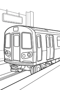 A subway train arriving beside a station platform