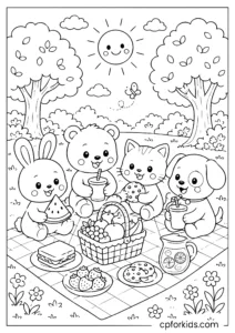 Cute animals enjoying a summer picnic