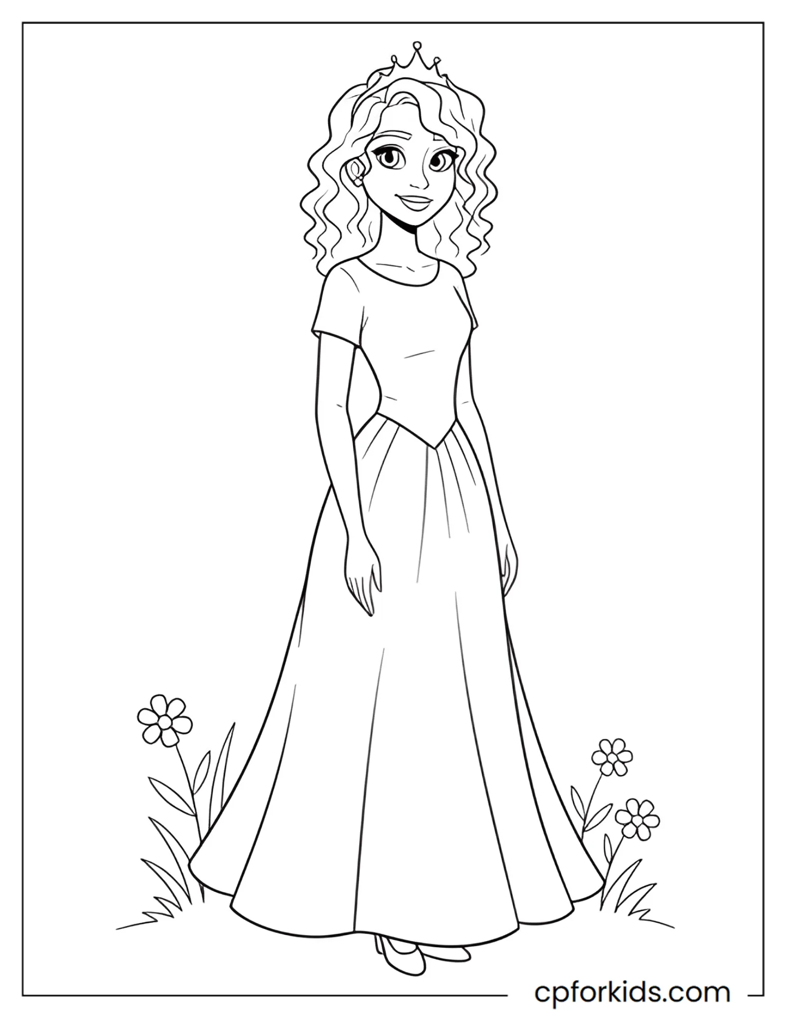 Swan-inspired curly hair princess in a magical garden