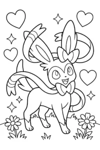 Sylveon playing with flowing ribbons to color online