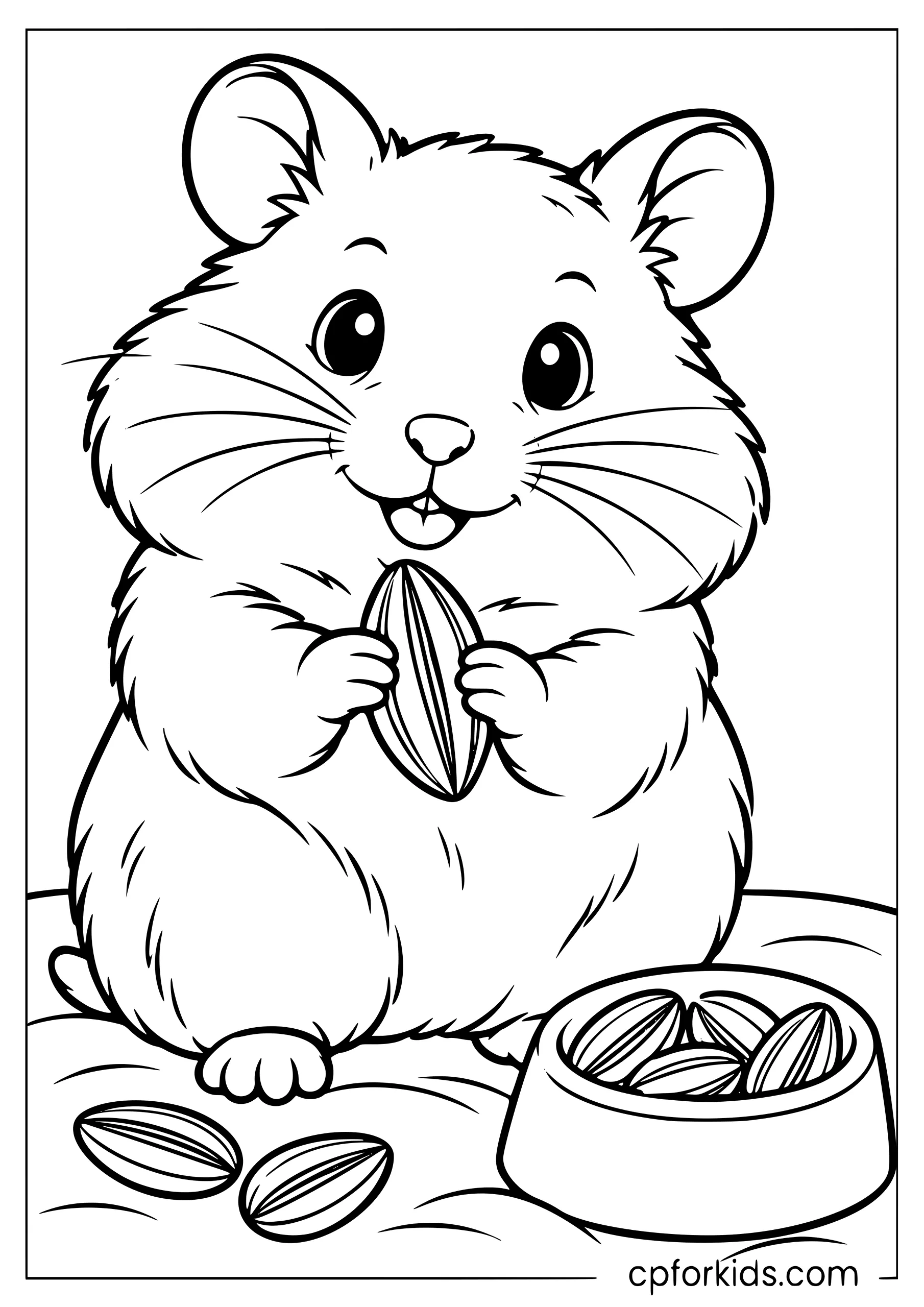 Syrian hamster sitting upright with sunflower seed