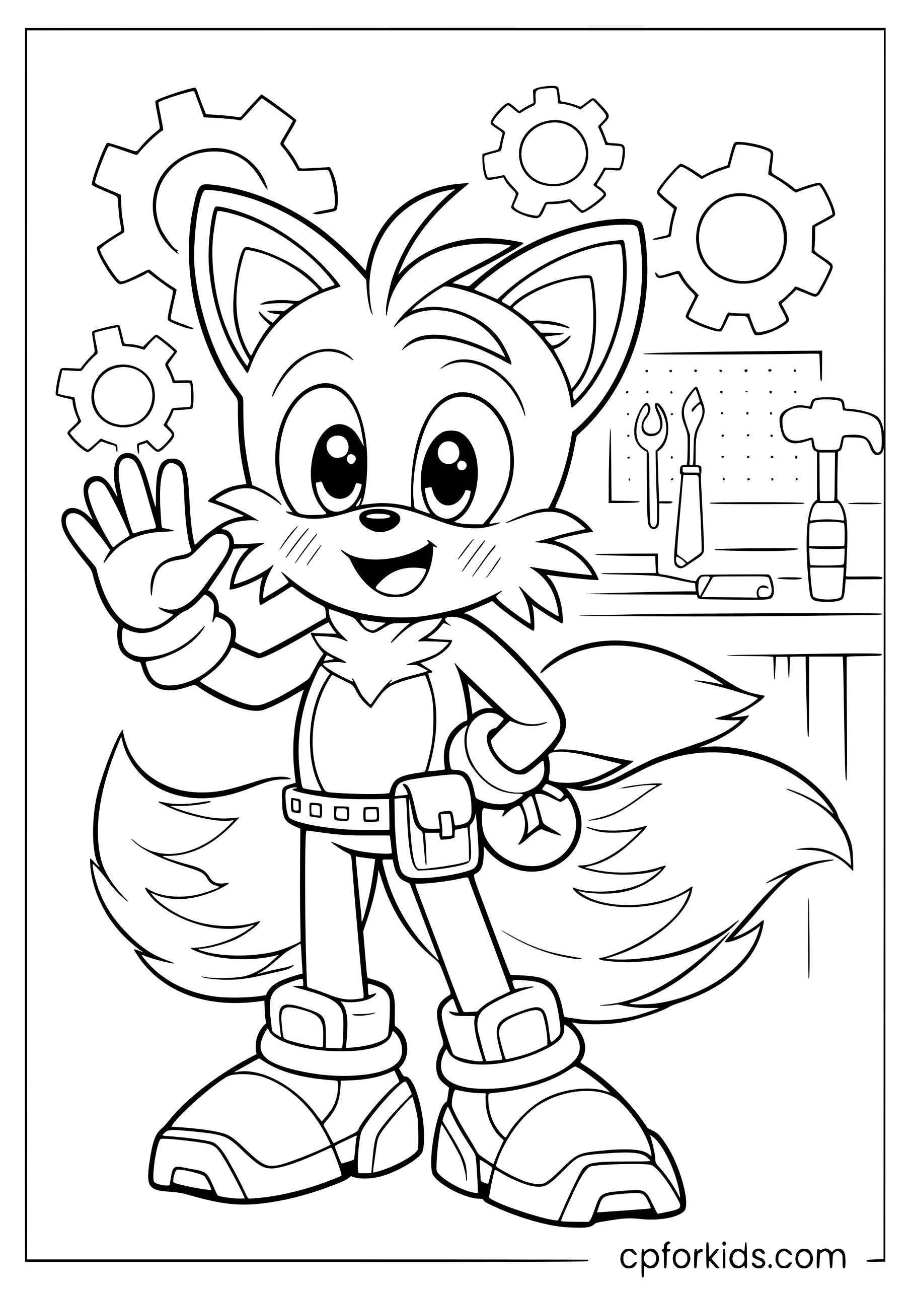 Tails Waving from His Workshop