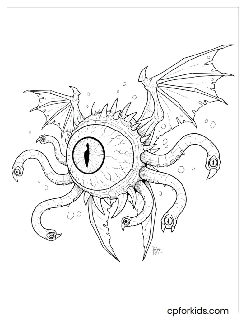 Terraria Creature Coloring Pages Terraria coloring page featuring a giant eye boss monster, black and white line art.