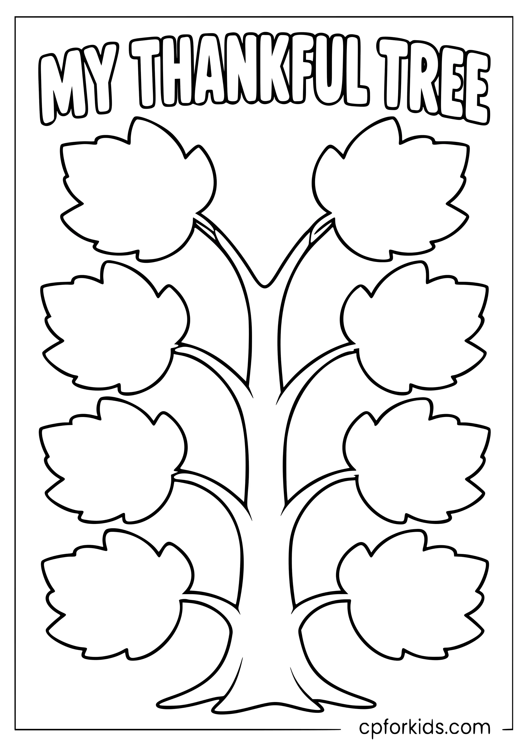 Thankful tree with eight blank leaves beneath an outlined heading