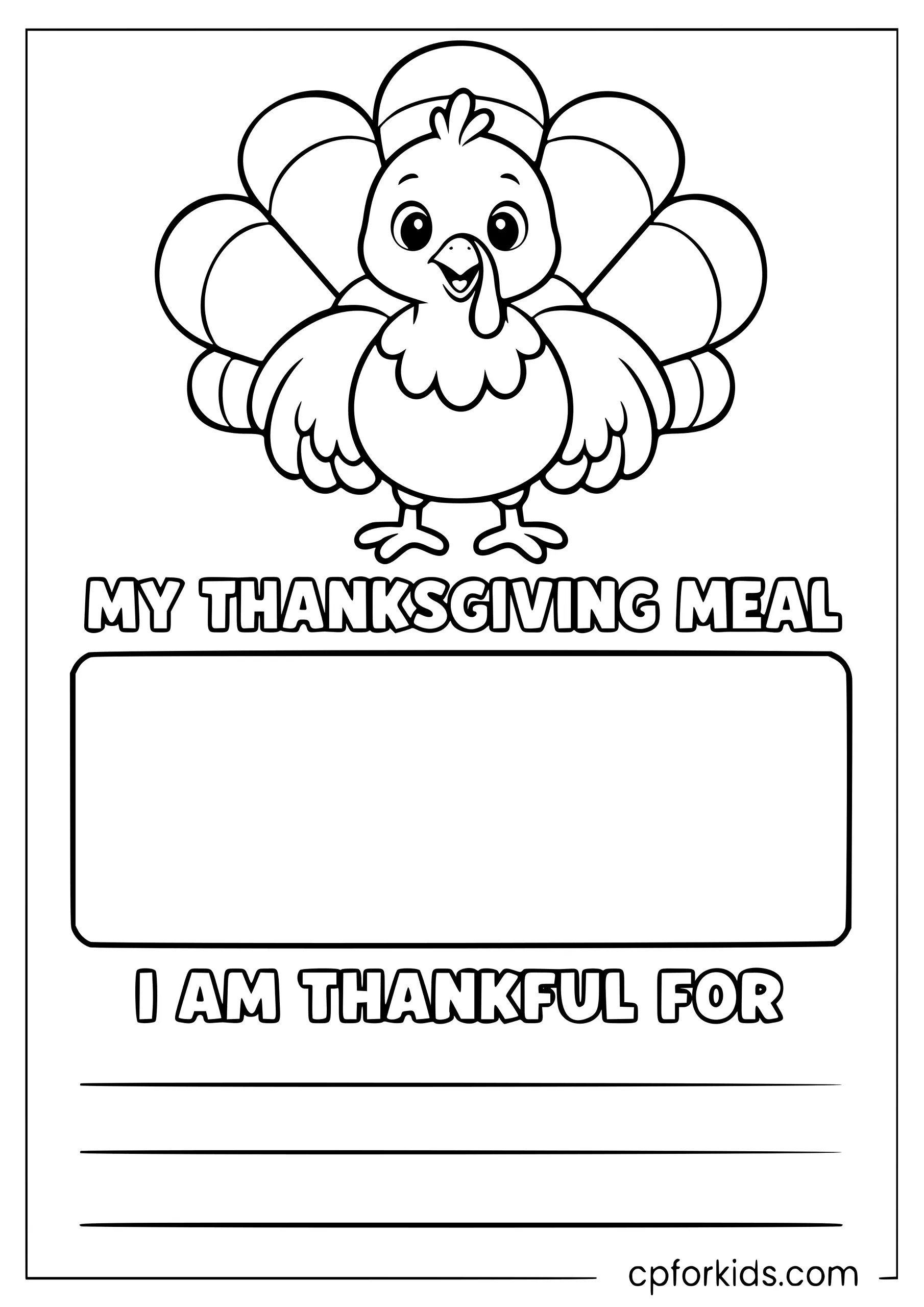 Turkey above blank meal drawing space and three writing lines