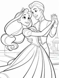Tiana dancing with Prince Naveen in a romantic scene