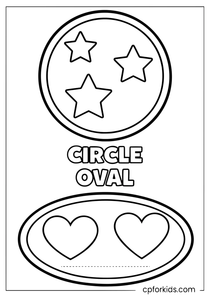 Toddler shapes coloring page with extra large circle oval and square shapes for easy coloring