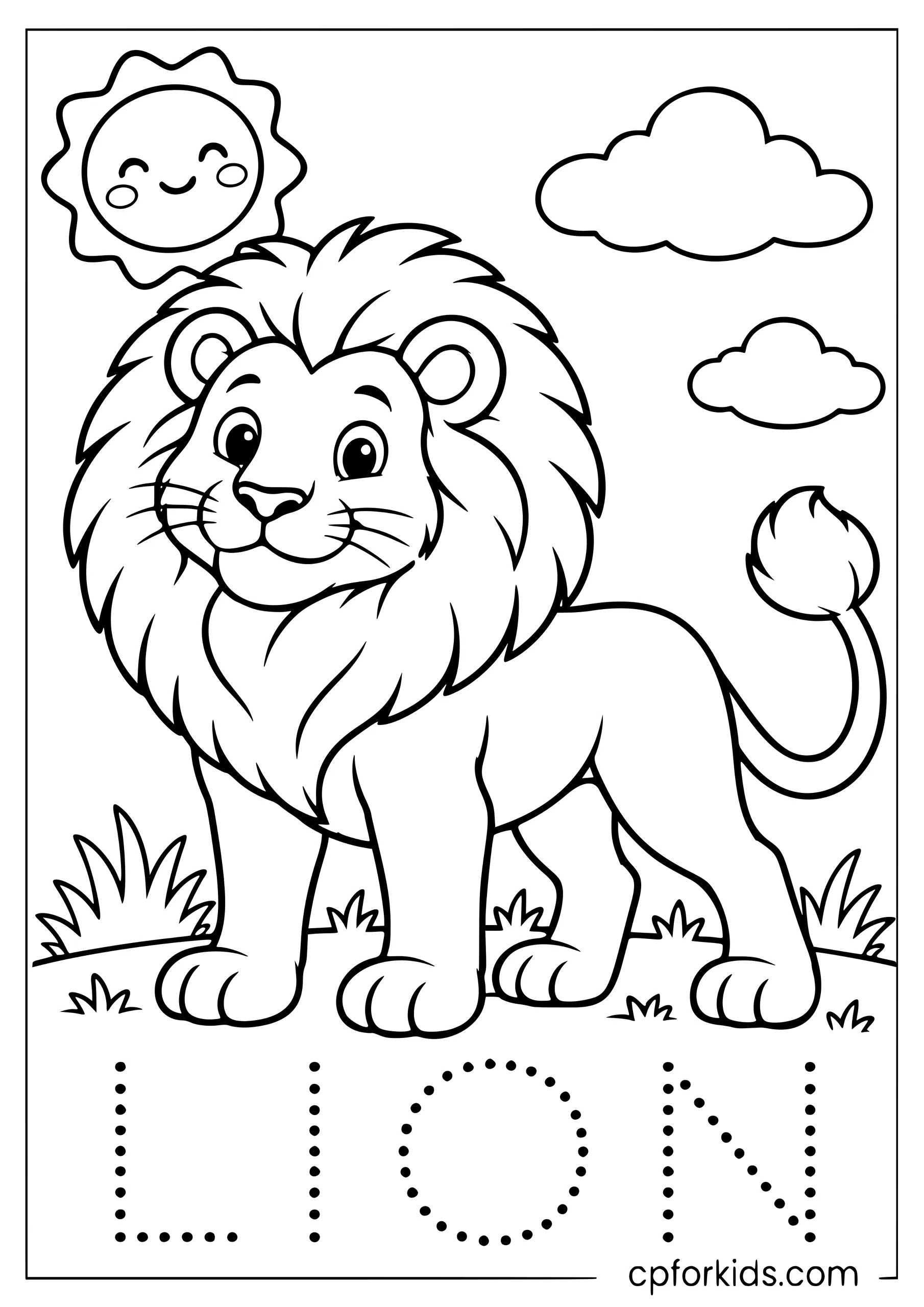 Simple lion above dotted uppercase word LION