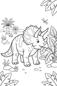 Triceratops eating leaves ready to color online
