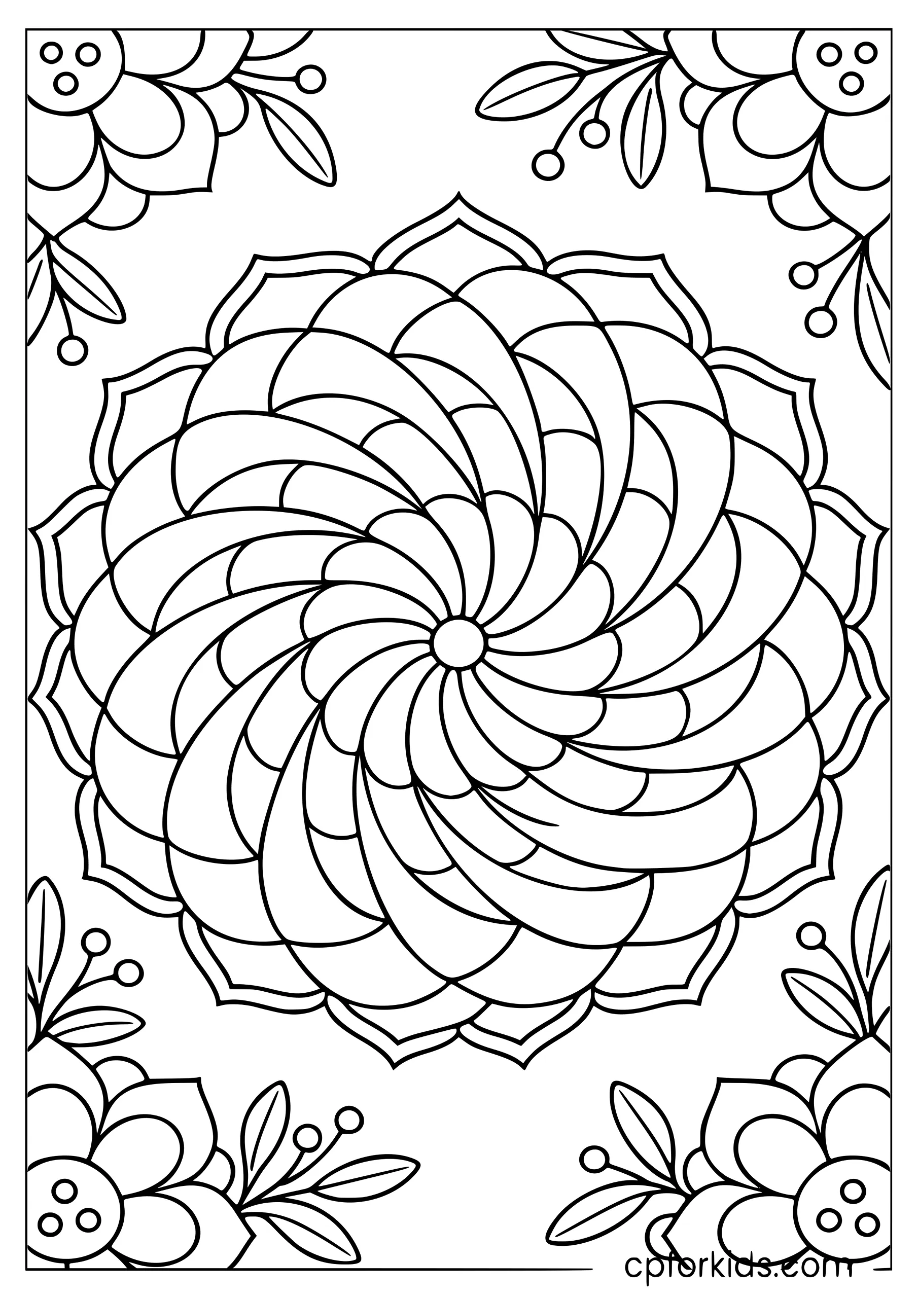 Sixteen curved bands creating a bold optical spiral