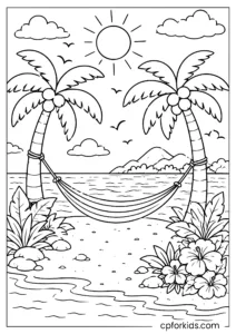 Tropical island with palm trees and hammock
