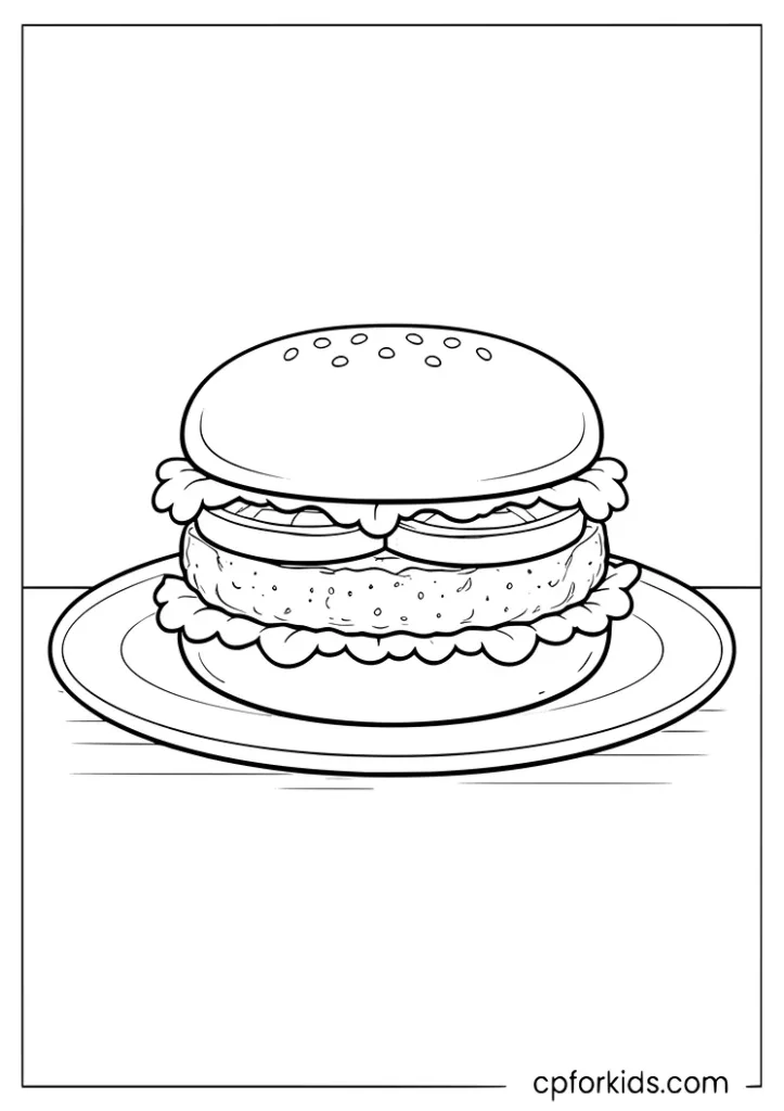 Turkey burger on a plate coloring page