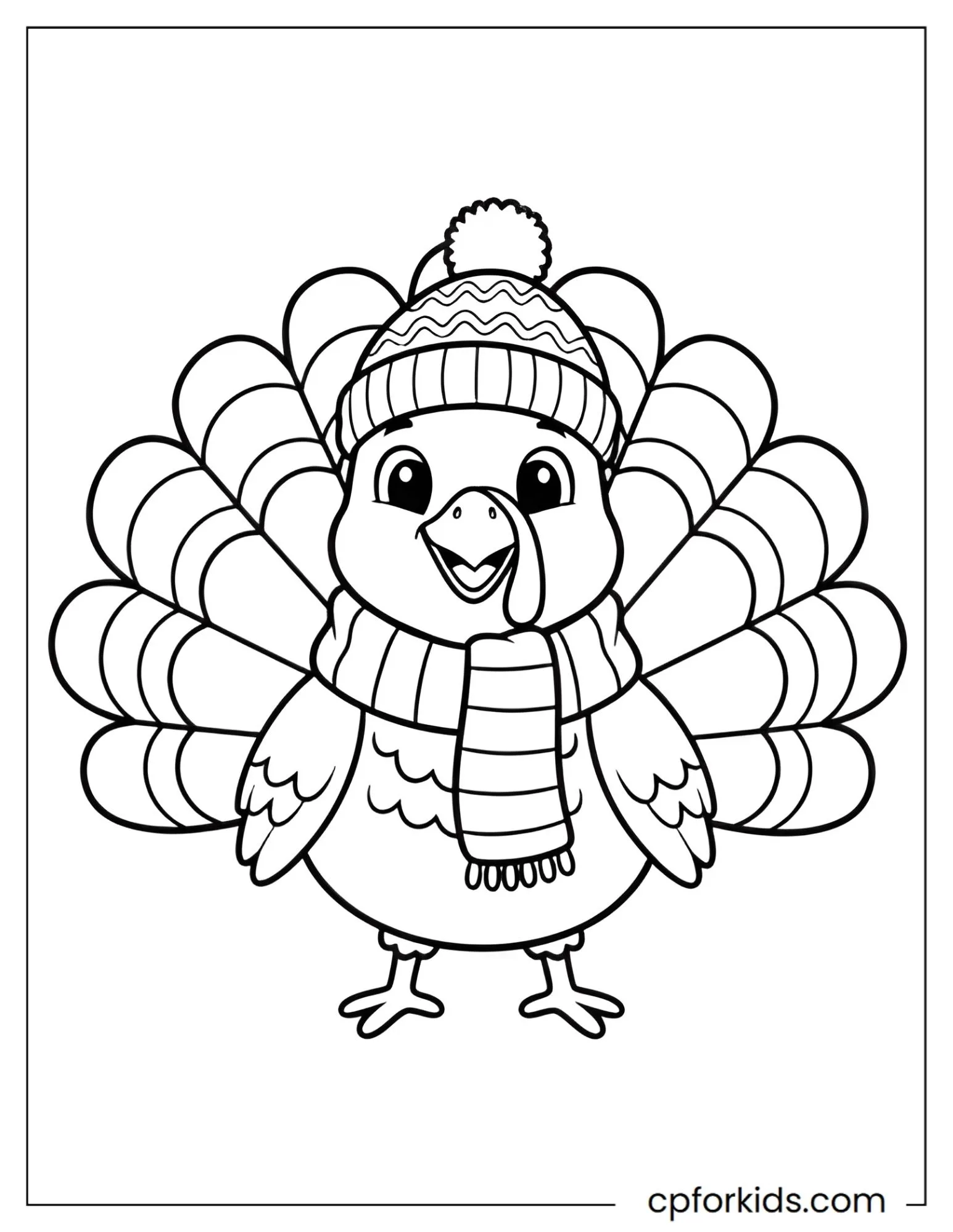 Turkey wearing a knitted hat and striped scarf