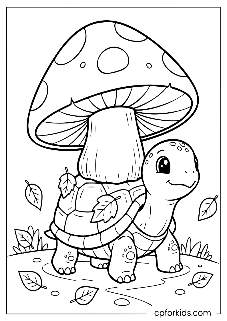 Turtle carrying a mushroom house on its shell