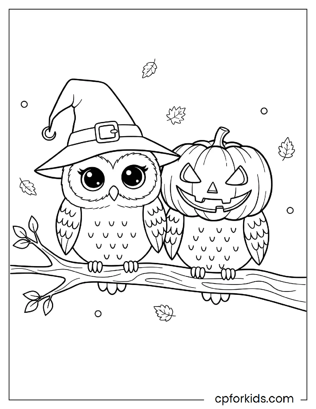 Two owls wearing Halloween hats