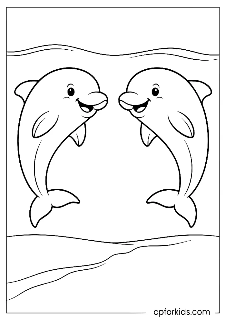 Two dolphins swimming above a coral reef