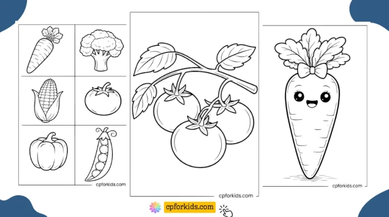 Printable vegetable coloring pages collage for kids