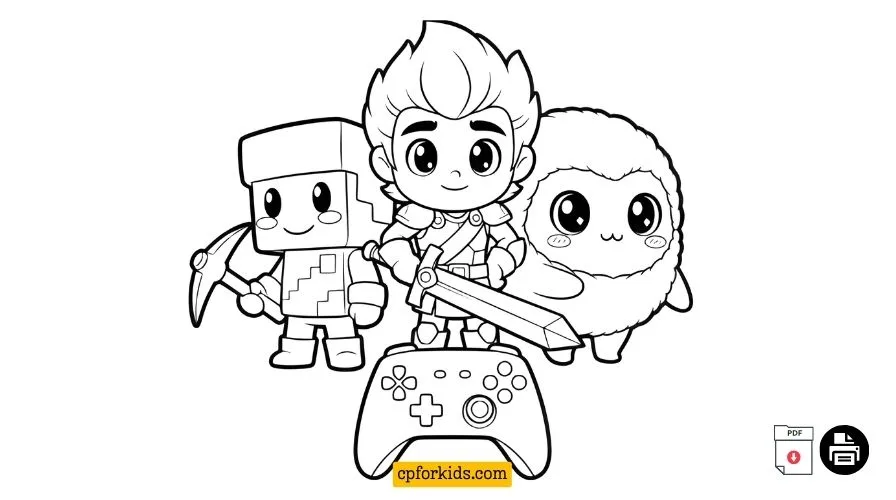 Video Game Coloring Hub: High-Quality Printable PDFs for Kids Video game coloring pages featuring game characters, controllers, and gaming-inspired designs.