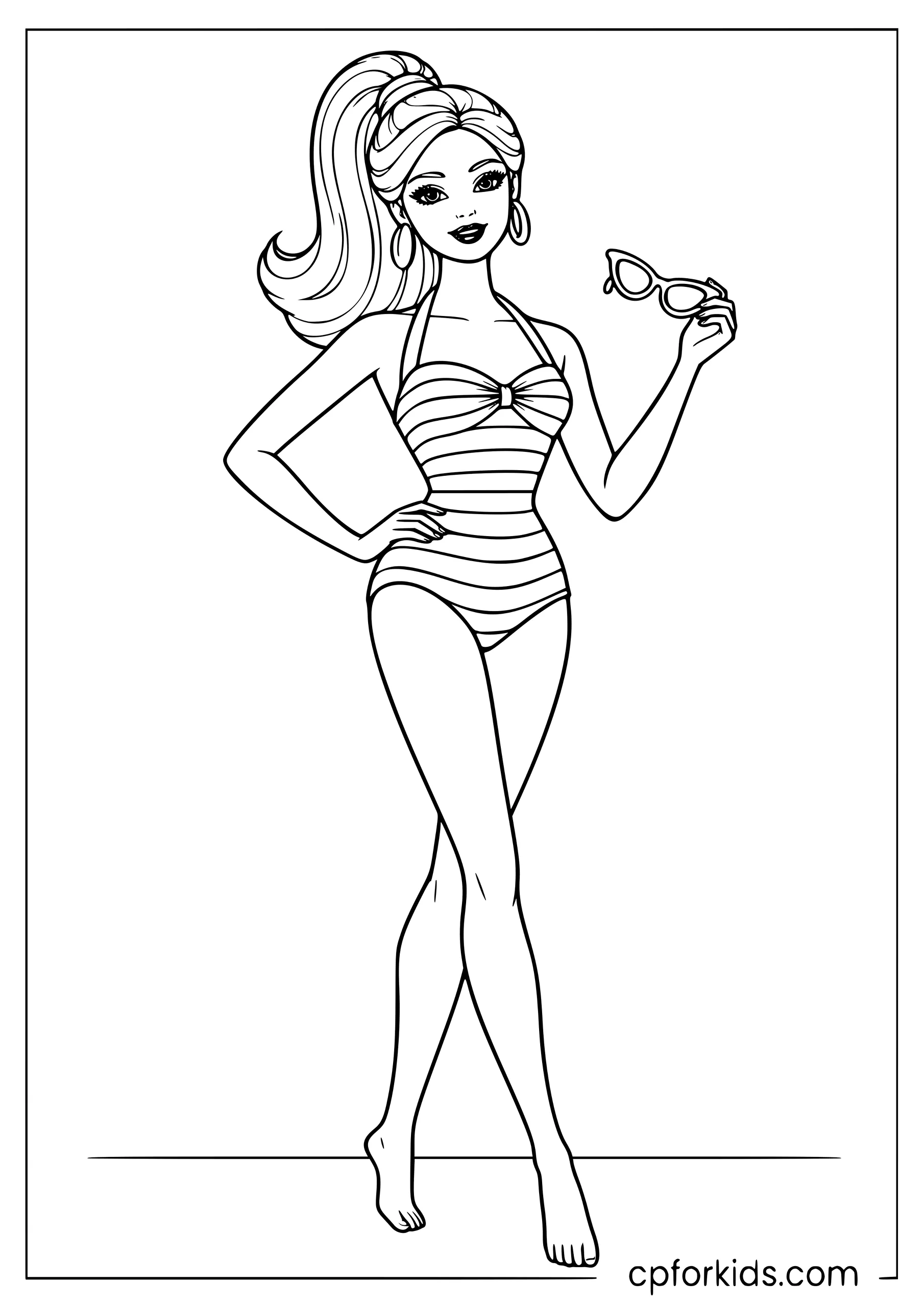 Barbie in a striped vintage swimsuit and sunglasses