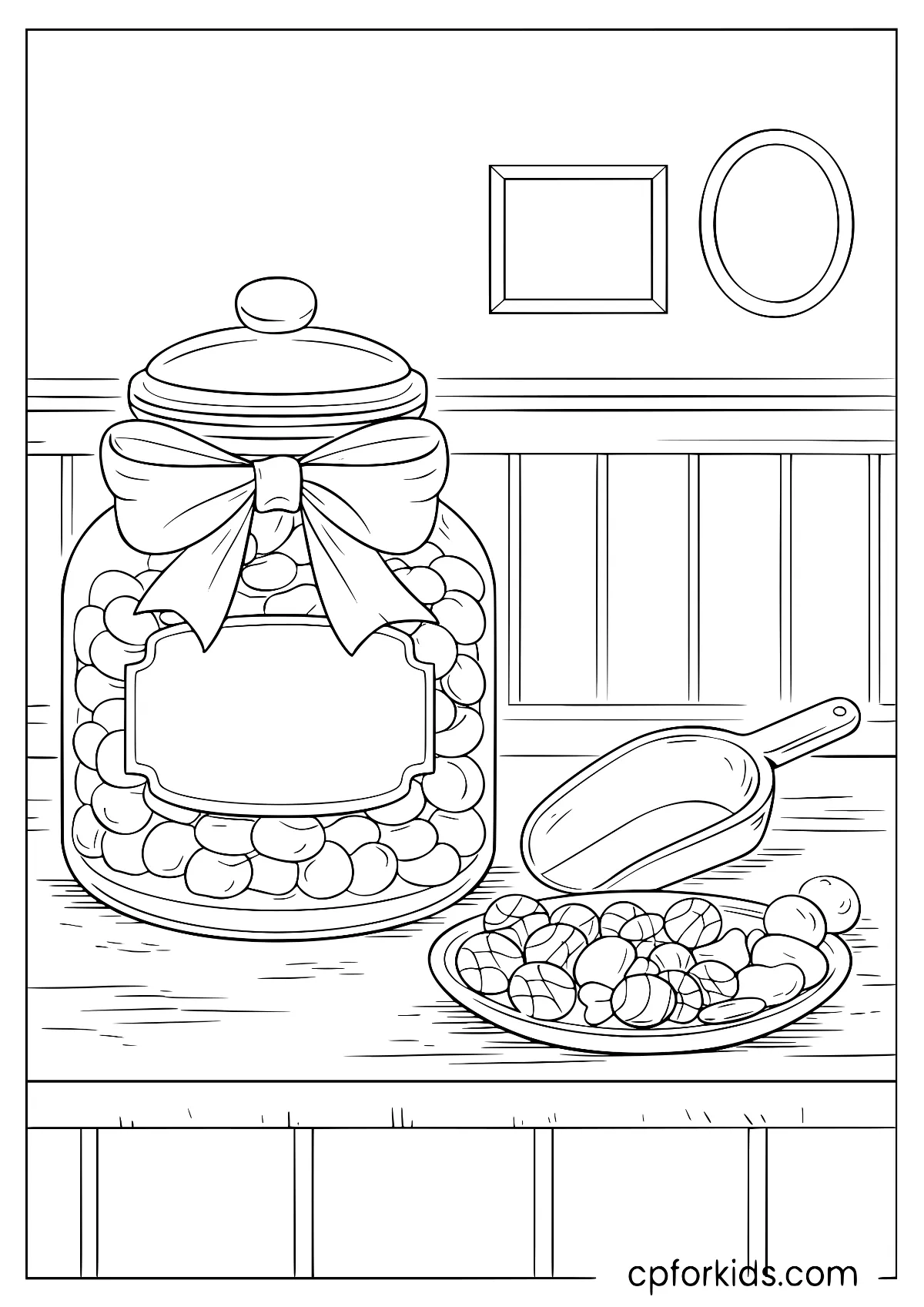 Vintage candy jar still life with scoop and dish