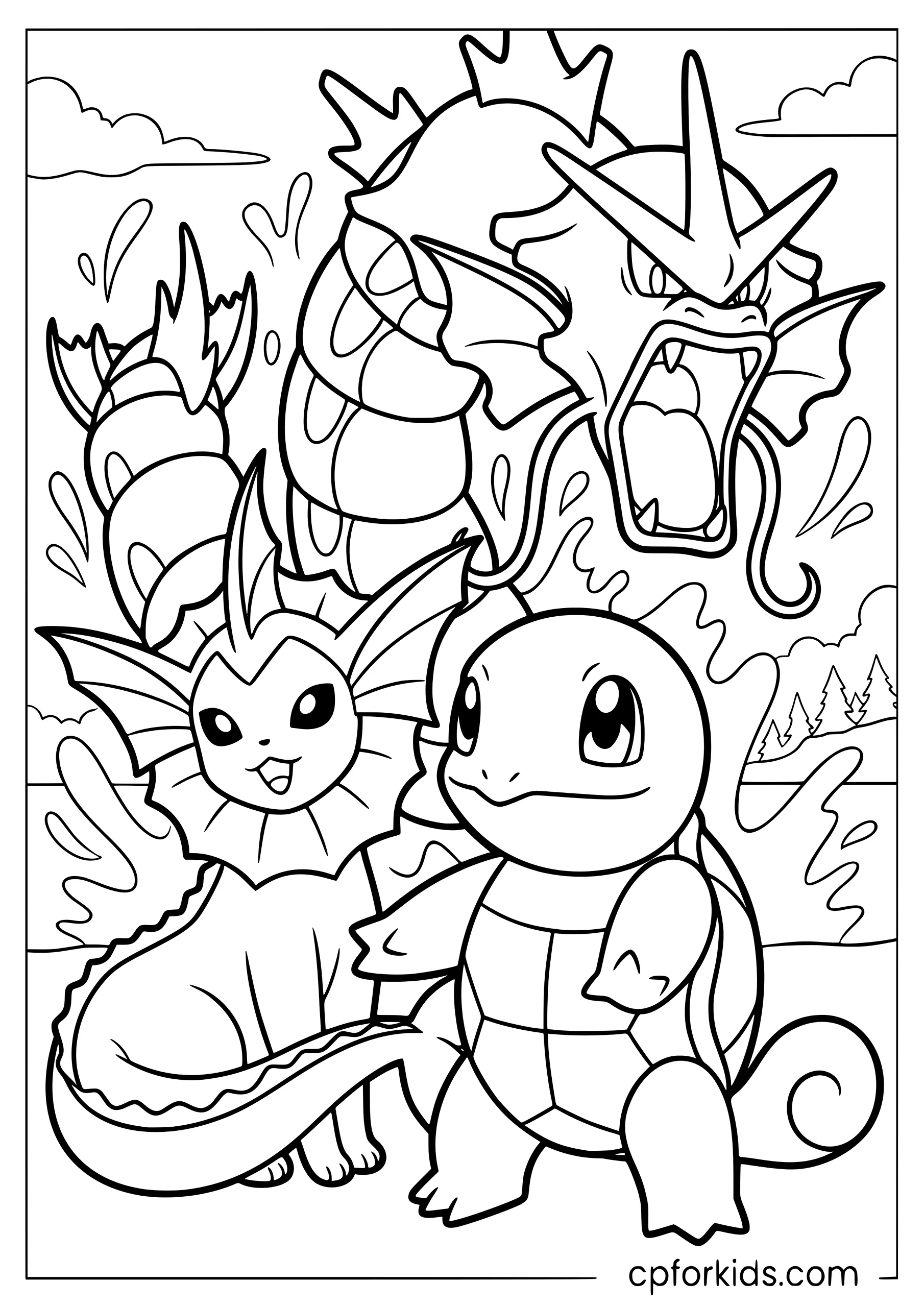 Water Type Trio — Squirtle, Vaporeon, Gyarados