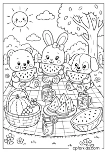 Cute summer picnic with watermelon and drinks