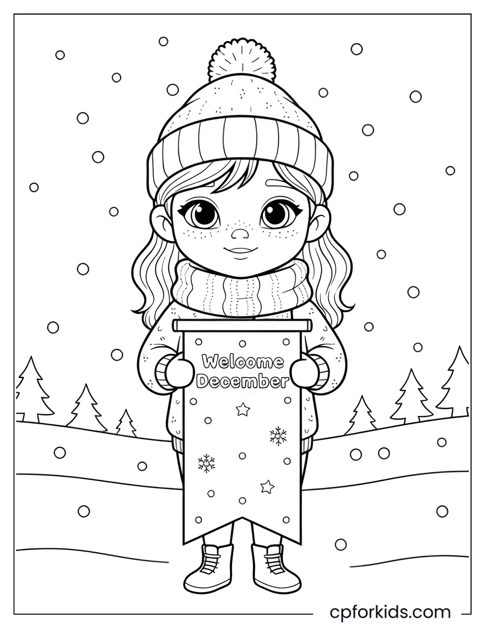 Girl holds a Welcome December banner
