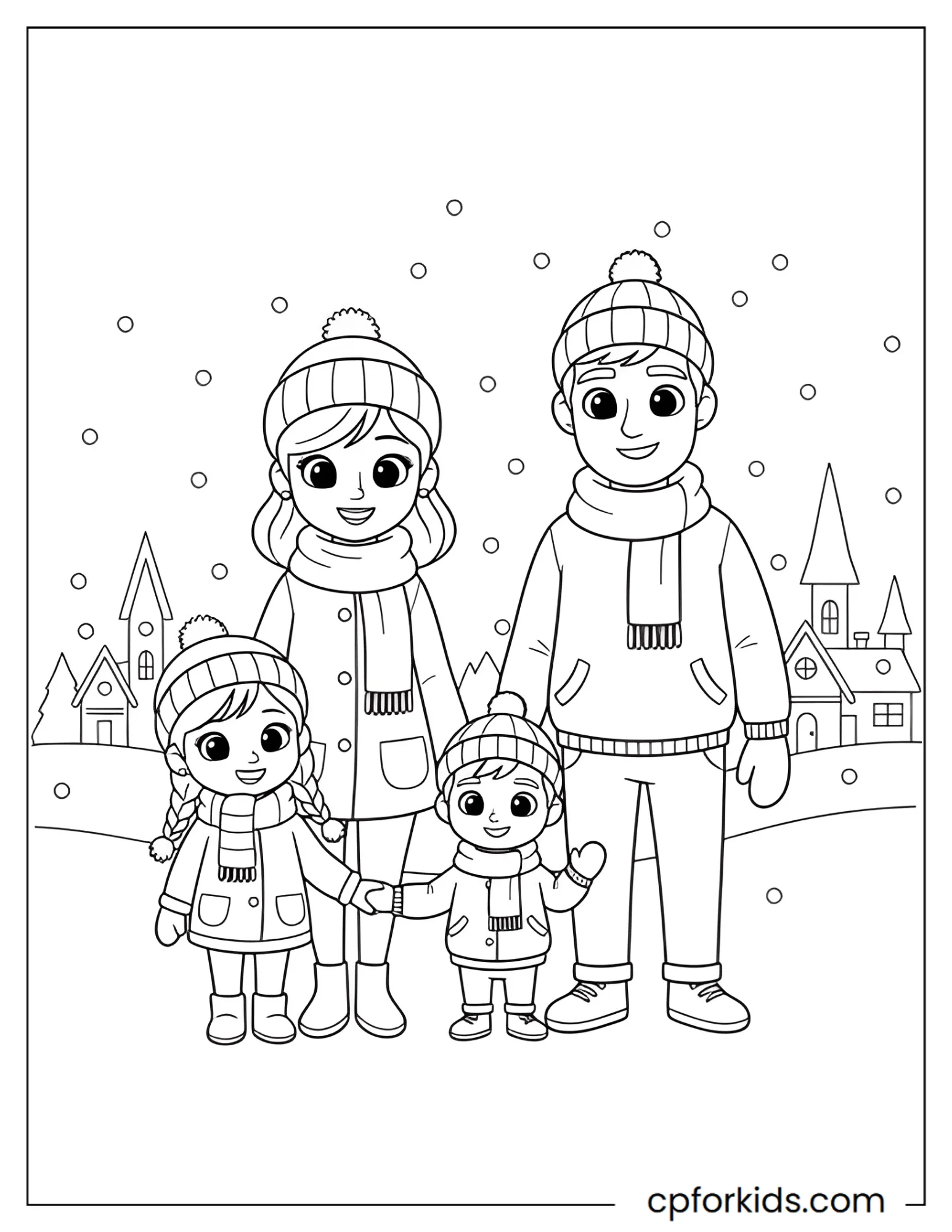 Family welcomes December in a snowy village