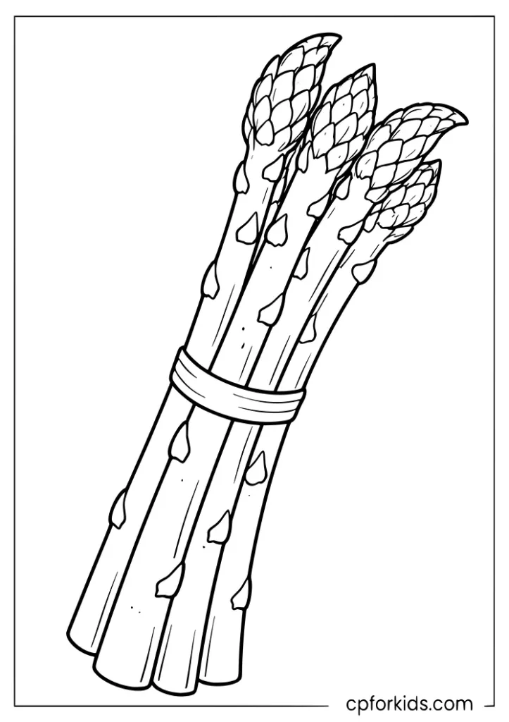 Wiggly asparagus vegetable with lively pose coloring page for kids