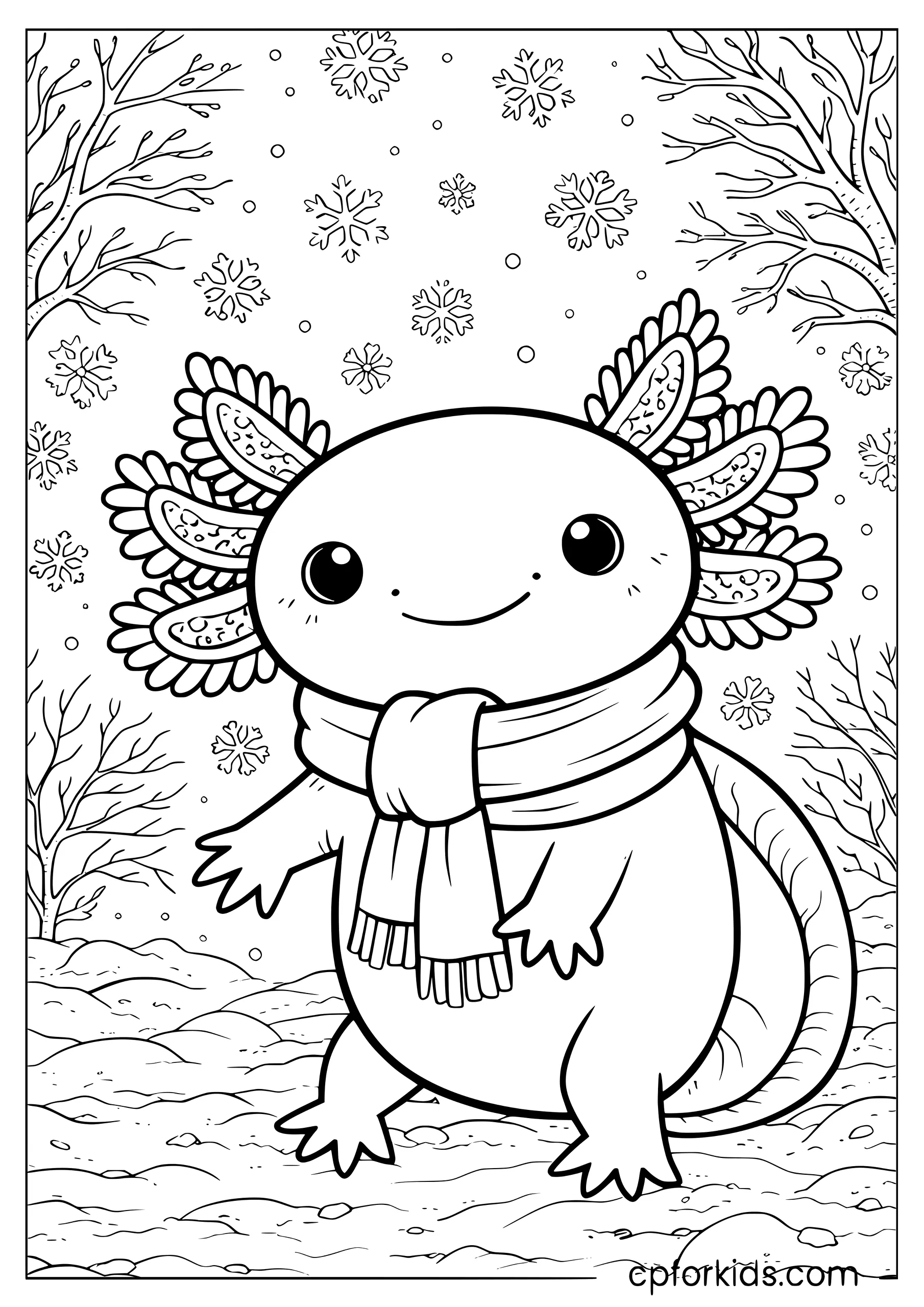 Winter Axolotl Wearing a Cozy Scarf