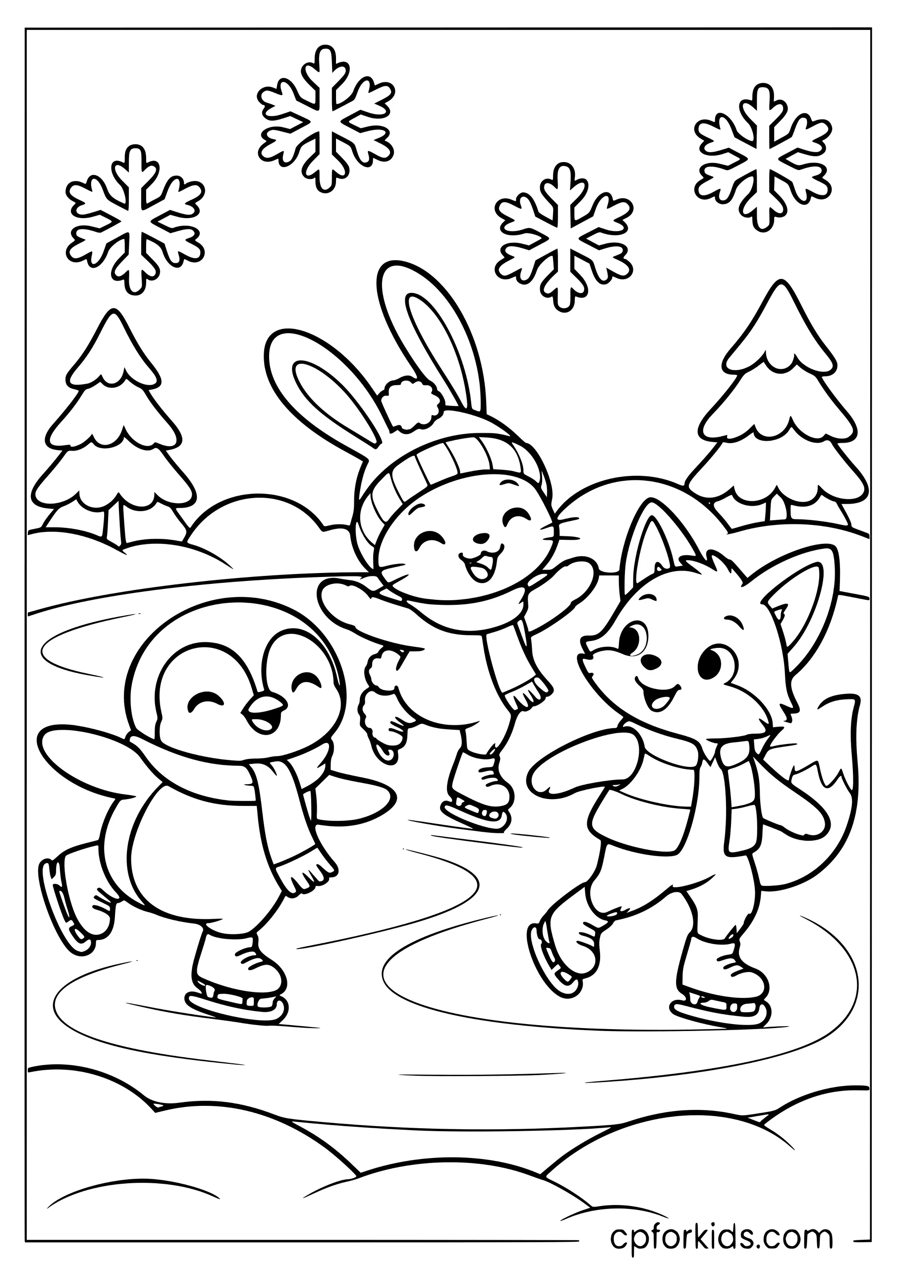 Three animals ice skating together