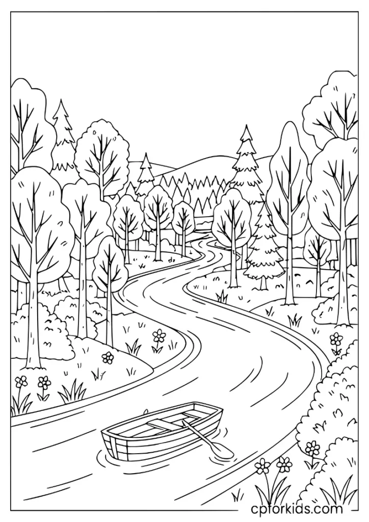 A river flowing through mountains and trees for World Rivers Day.