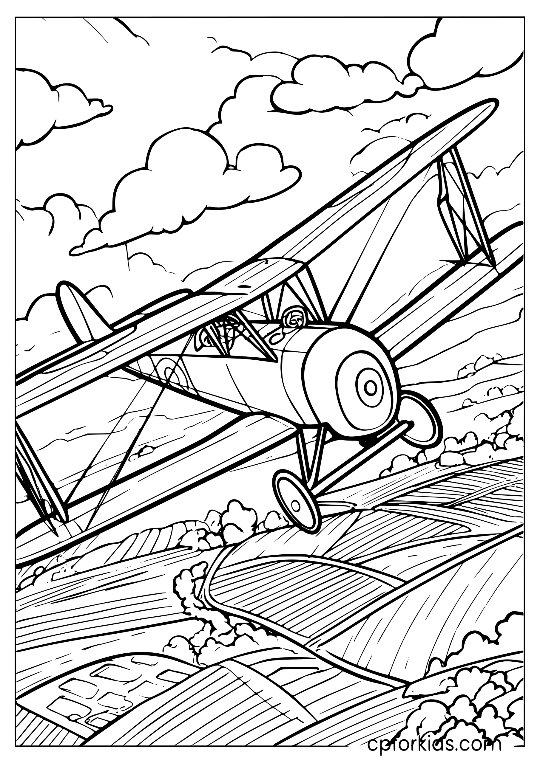 WWI Biplane With Open Cockpit