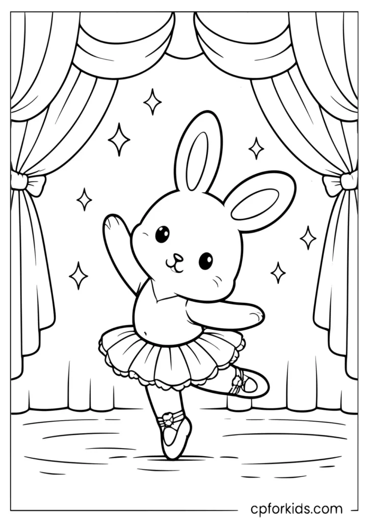 Bunny ballerina in a tutu, cute bunny coloring page