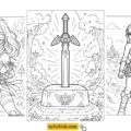 Princess Zelda in her adventurer outfit, Sheik, and the Master Sword resting in the forest
